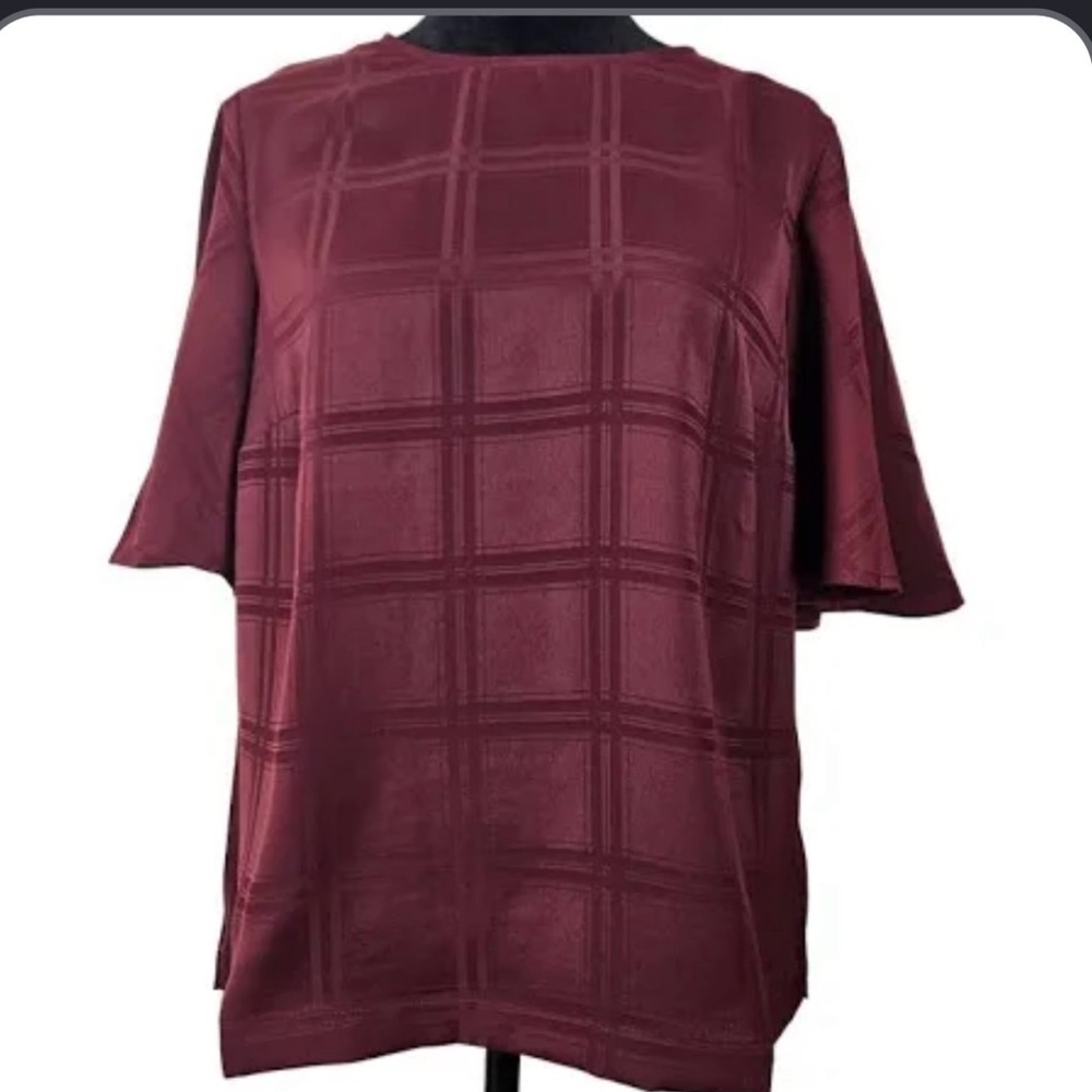 A NEW Day Wine-Red Windowpane Short Sleeve Blouse sz 2xl